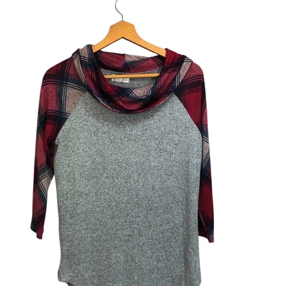 Maurices Red and Gray Cowl‎ Neck Sweater